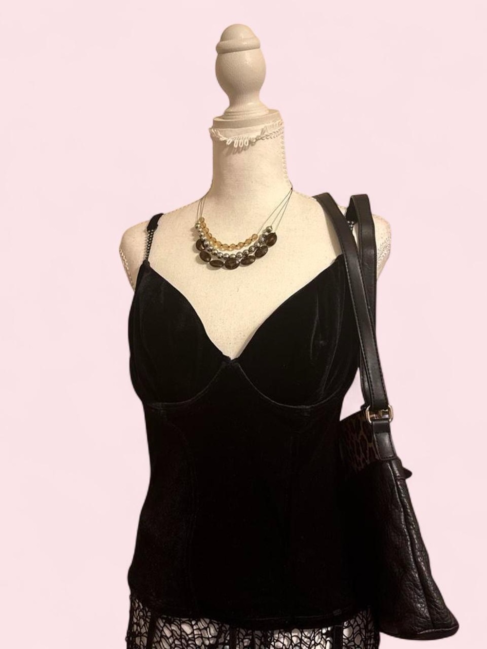 Black Velour Lingerie Top with Garners